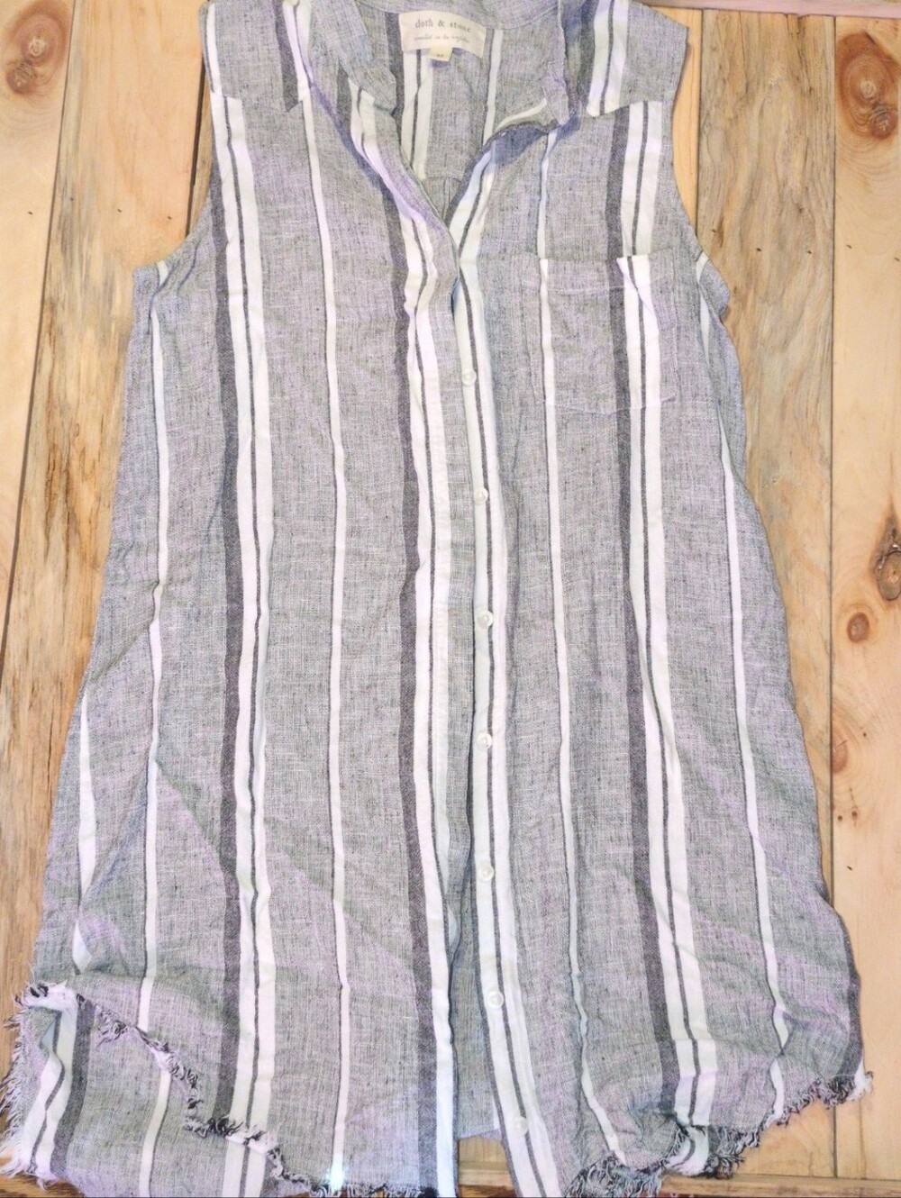 Cloth& stone button up long vest with fringe